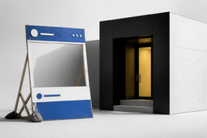 Facebook page facade beside a solid business website storefront