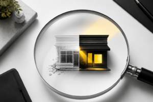 Business storefront examined through a magnifying glass to reveal trust